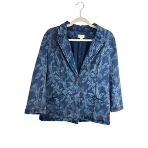 J Jill x Christian Siriano Blue Stretch Denim Blazer Jacket sz Small
